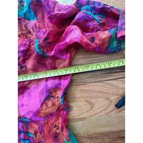 Colorful 100% Silk Button Down Sheer Blouse hippie boho flowy feminine SIZE 1/M - Picture 4 of 7